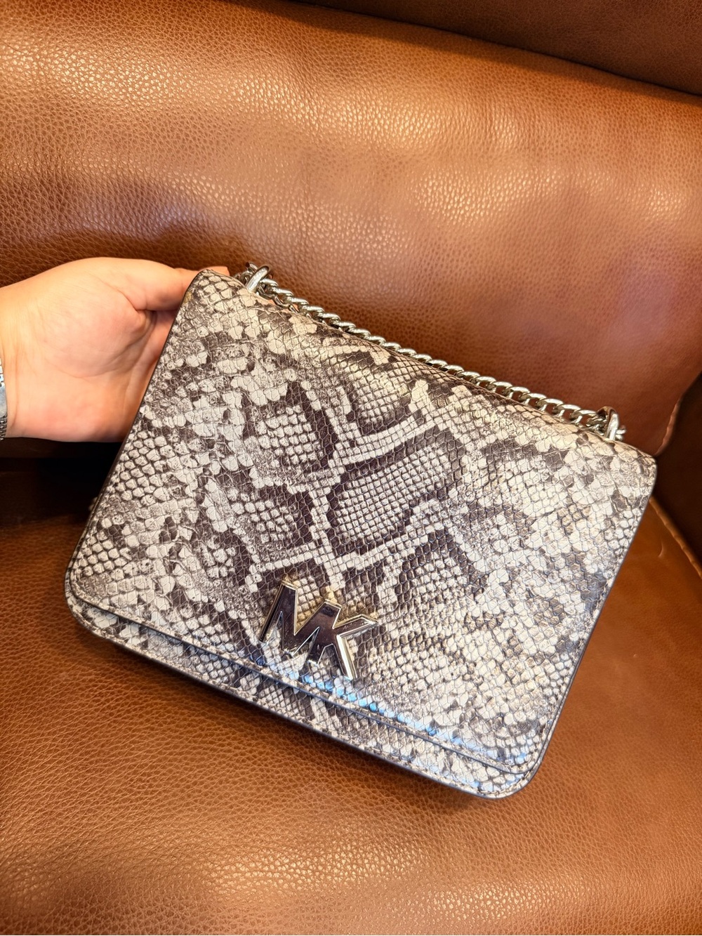 Michael Kors Silver Gray Snake-Embossed Shoulder Bag & Wallet
